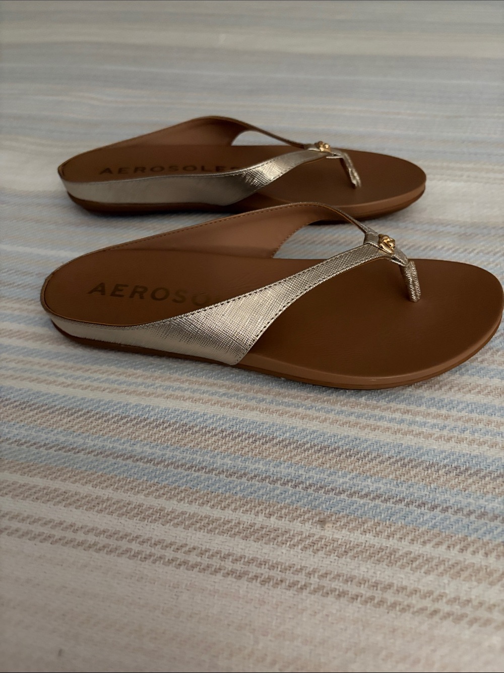AEROSOLES Gold and Brown Thong Sandals